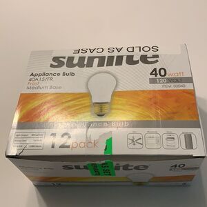 Sunlite Incandescent Appliance‎ A15 Light Bulb 40 Watts Medium Base New Case 12